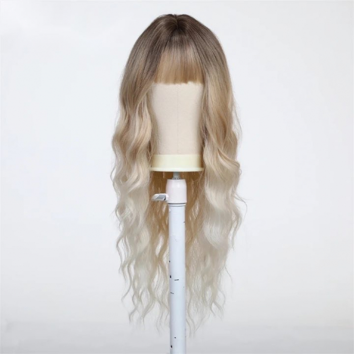 Peruca C1076 Blonda Ombre Baza Satena Cenusie Gri Cu Breton [2]