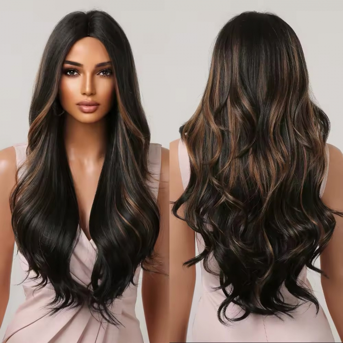 Peruca C1408 Bruneta Cu Suvite Blonde Par Ondulat [3]