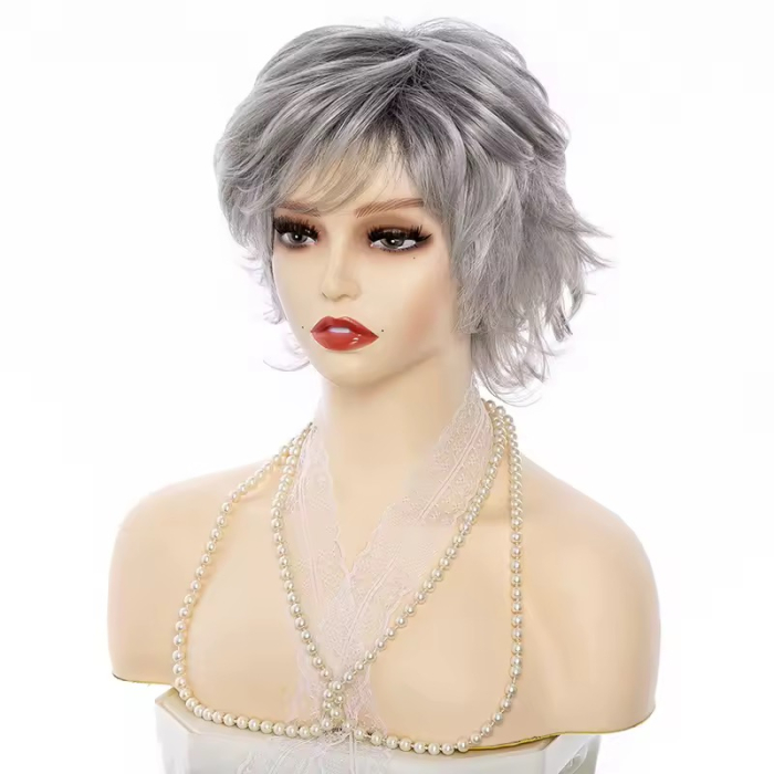 Peruca C1691 Blonda Gri Grizonata Cu Breton Si Suvite Filata [6]