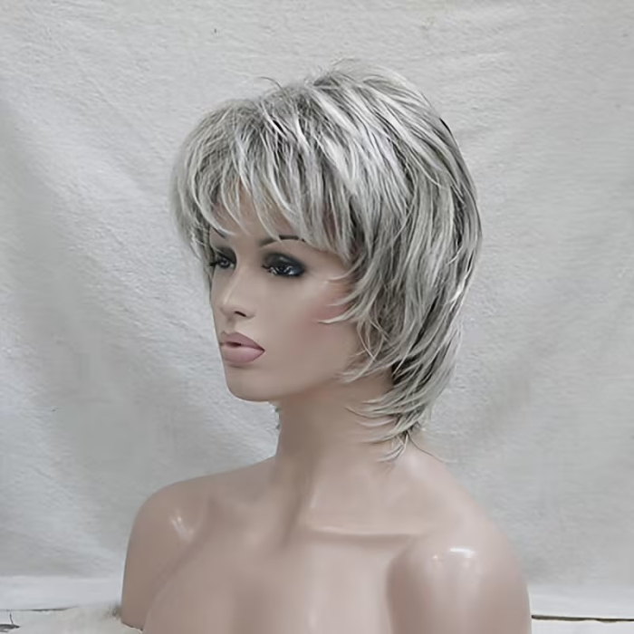 Peruca C1763 Blond Gri Cu Breton si Suvite Par Filat in Scari [3]