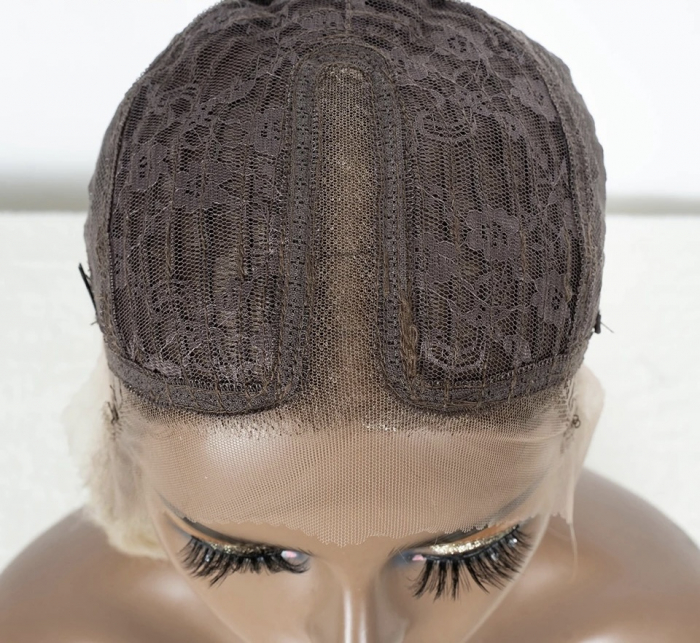 Peruca C1029 FRONT LACE Blonda Baza Satena Ombre Blond Platinat [6]