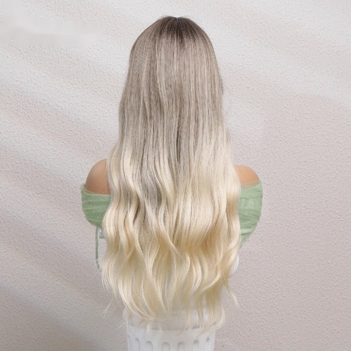 Peruca C1069 Blonda Ombre Gri Baza Satena Cu Breton si Par Ondulat [5]