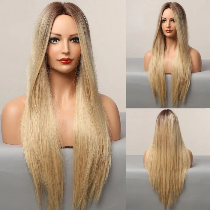 Peruca C1038 Blonda Ombre Cu Baza Satena Blond Auriu [4]