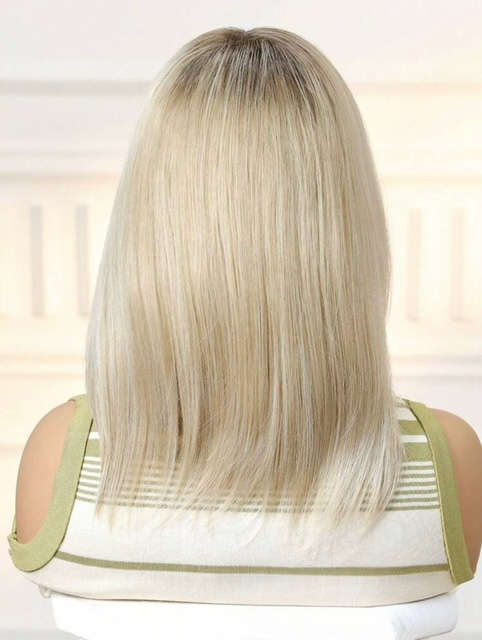 Peruca C1460 Gri Blonda Ombre Bob Lung Blond Platinat Cu Suvite [6]