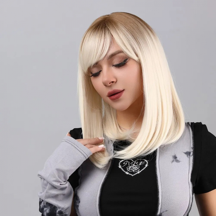 Peruca C867 Blonda Ombre Cu Breton Bob Lung Blond Platinat Deschis [4]