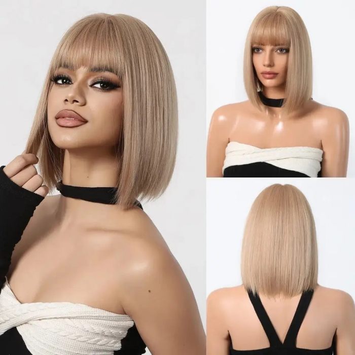 Peruca C1143 Blonda Cenusie Bob Cu Breton Blond Bej [1]