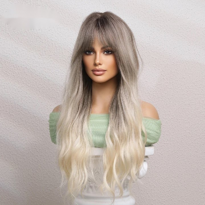 Peruca C1069 Blonda Ombre Gri Baza Satena Cu Breton si Par Ondulat [4]