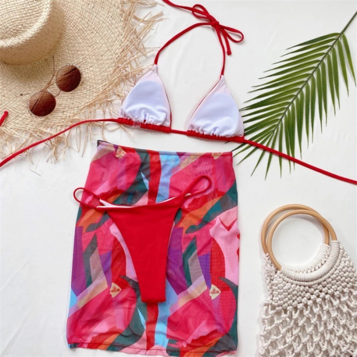 Costum de Baie C372 Glory Red + Fusta Plaja [5]