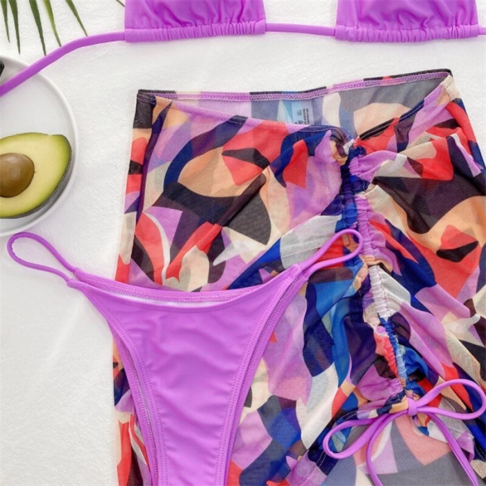 Costum de Baie C82 Glory Mov + Fusta Plaja [5]