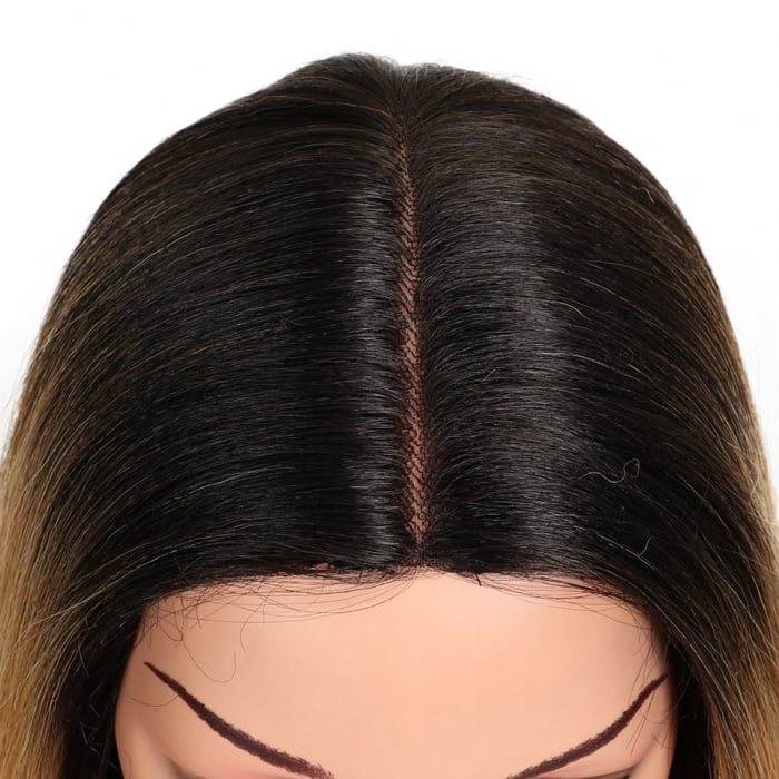 Peruca C157 FRONT LACE Blonda Baza Bruneta Ombre Blond Auriu [5]