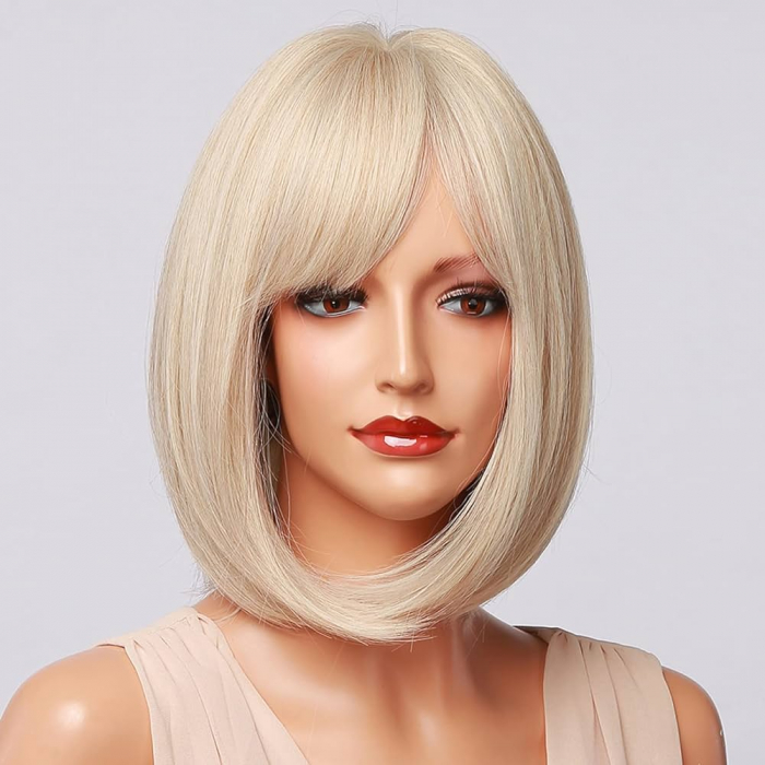 Peruca C148 Blonda Blond Deschis Gri Bob Cu Breton [3]
