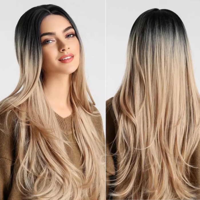 Peruca C915 Blonda Cenusie cu Baza Bruneta Par Filat [1]