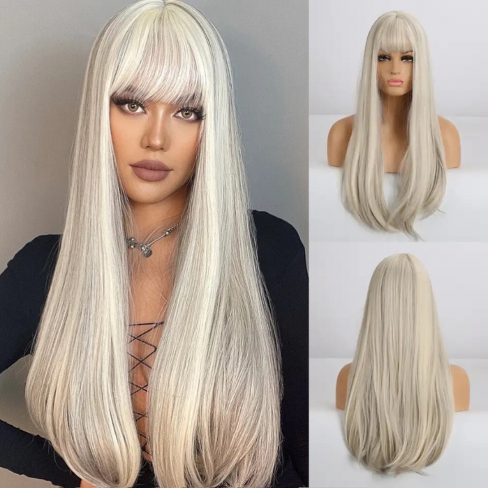 Peruca C885 Blonda Cu Breton Gri Cenusie Suvite Maro Blond Platinat [3]