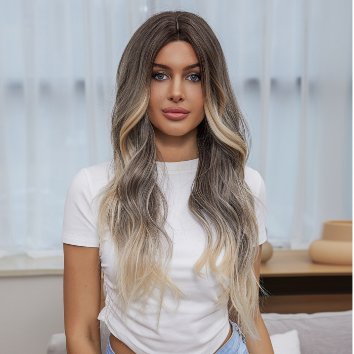 Peruca C877 FRONT LACE Blonda Gri Suvite Baza Satena Ondulata [1]