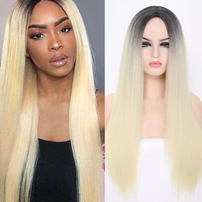 Peruca C332 Blonda Ombre Baza Bruneta Blond Platinat Par Drept [1]