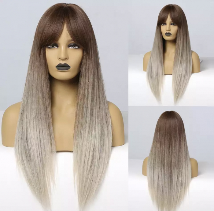 Peruca C258 Blonda Ombre Baza Satena Cu Breton Si Varfuri Gri [1]