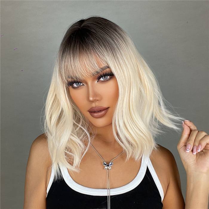 Peruca C775 Blonda Ombre Bob cu Breton Blonda Platinat Silver [2]