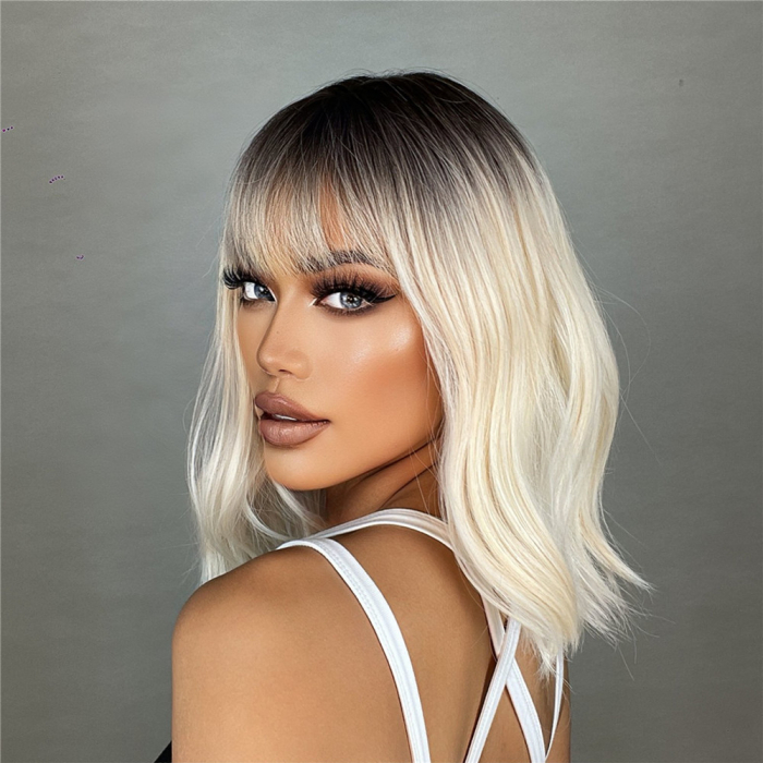 Peruca C775 Blonda Ombre Bob cu Breton Blonda Platinat Silver [4]