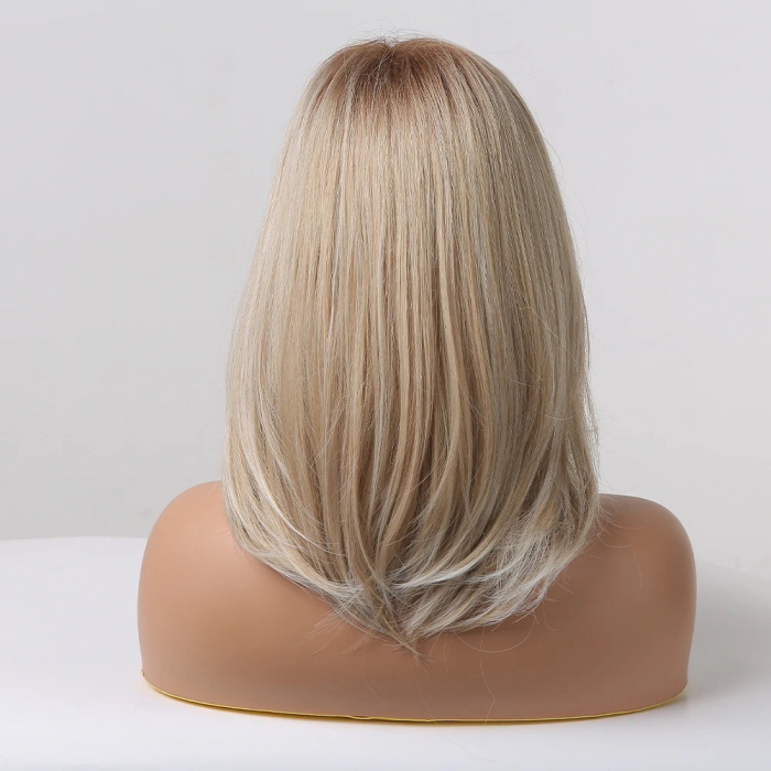 Peruca C170 Blonda Ombre Bob Blond Platinat Cenusiu Breton Lung [3]