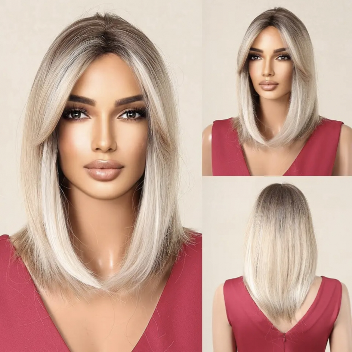 Peruca C925 Blonda Ombre Gri Bob Scurta Blond Platinat Suvite [2]