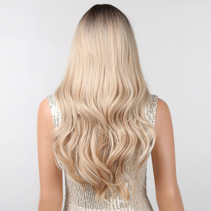 Peruca C426 Blonda Ombre Platinata Suvite Cu Breton Ondulata [7]