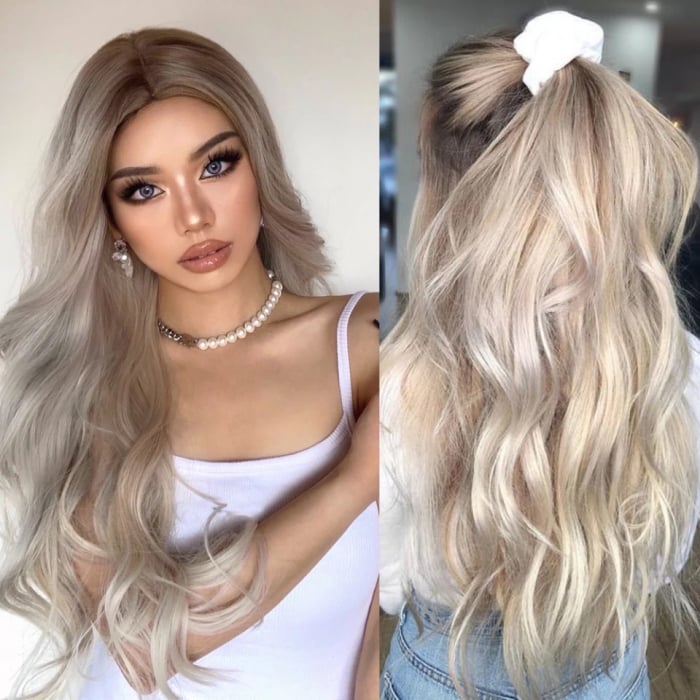 Peruca C132 Blonda Ombre Reflexii Silver Gri Varfuri Deschise [1]
