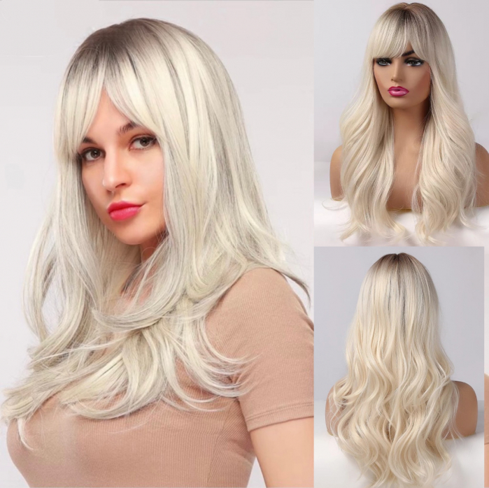 Peruca C114 Blonda Platinata Ombre Cu Breton [1]