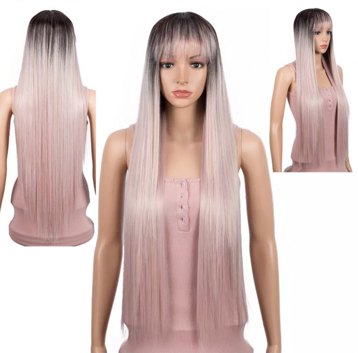 Peruca C210 Blonda Roz Cu Breton Blond Roze [1]