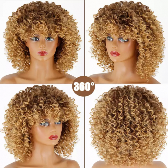 Peruca C5 Blonda Satena Afro Creata cu Breton [2]