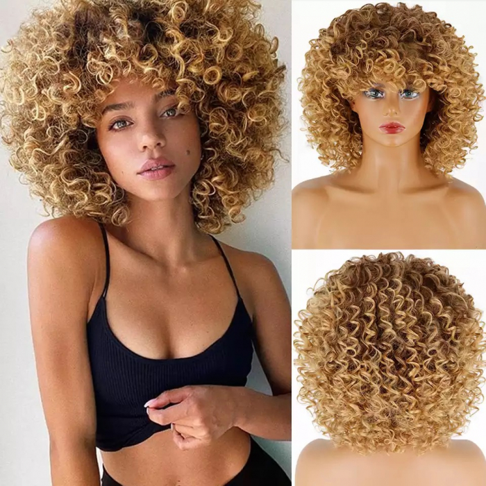 Peruca C5 Blonda Satena Afro Creata cu Breton [1]