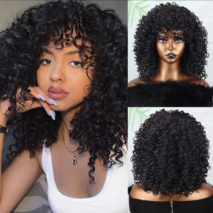 Peruca C98 Bruneta Afro cu Breton si Par Cret [4]
