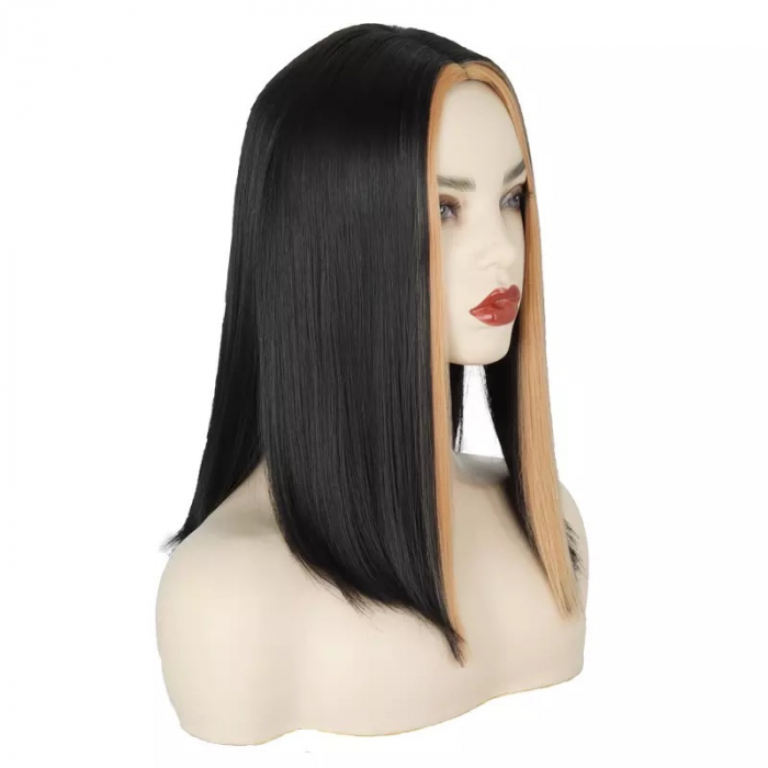 Peruca C217 Bruneta Bob Cu Suvite Blonde Frontale [3]