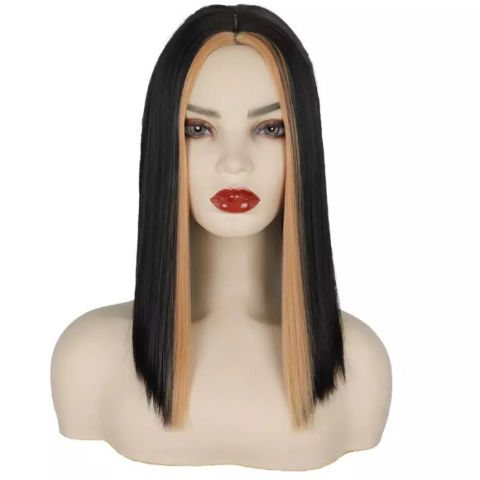 Peruca C217 Bruneta Bob Cu Suvite Blonde Frontale [2]