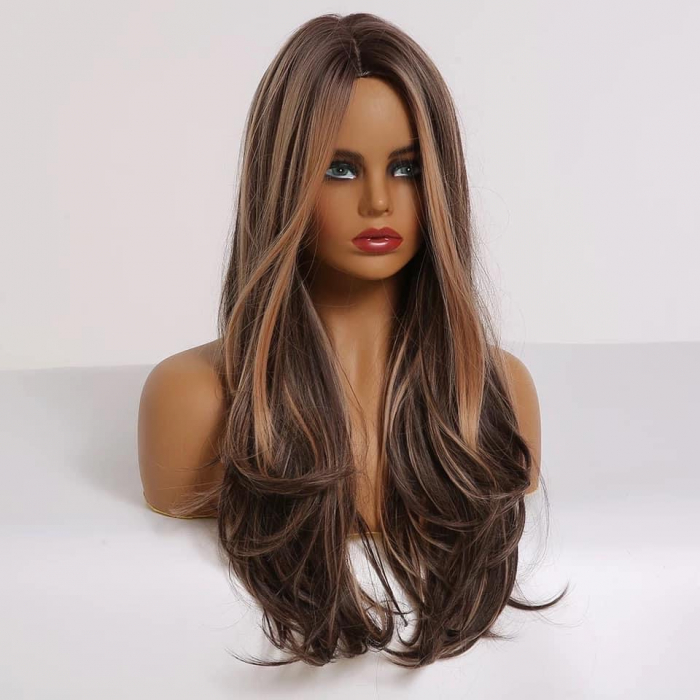 Peruca C172 Bruneta Cu Suvite Blonde Ondulata [2]