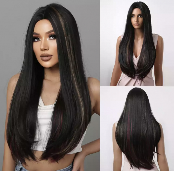 Peruca C103 Bruneta Cu Suvite Colorate