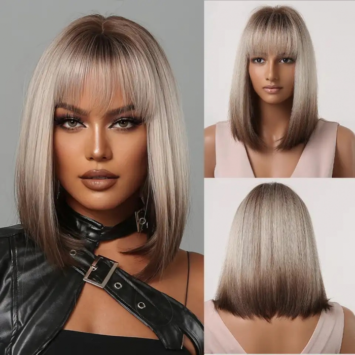 Peruca C1008 Satena Ombre Blonda Gri Cu Breton Bob [2]