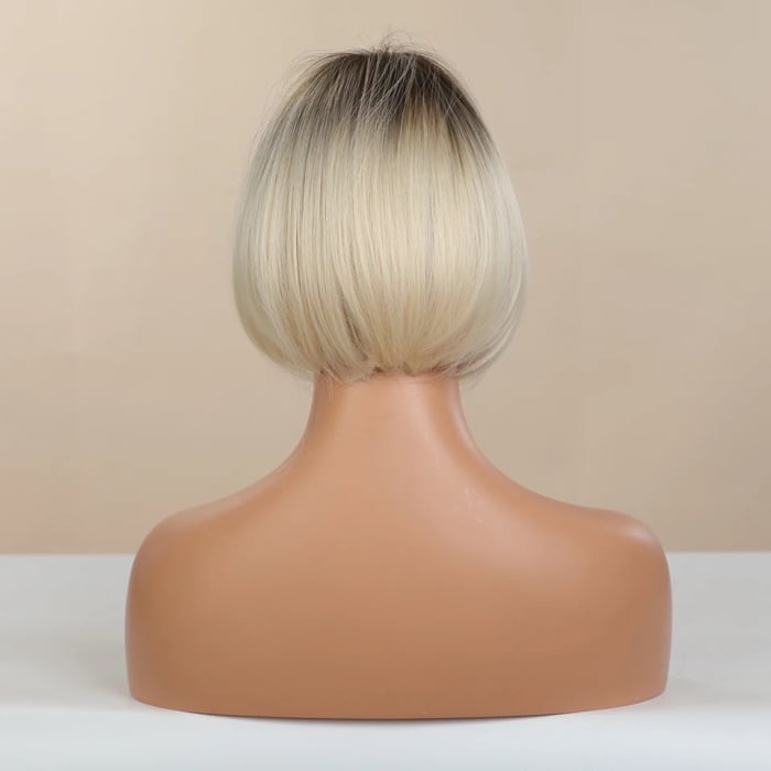 Peruca C1010 Blonda Bob Ombre Scurta Gri Platinata cu Breton [4]