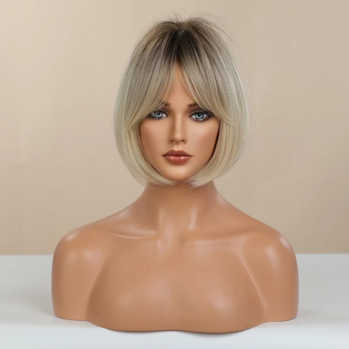 Peruca C1010 Blonda Bob Ombre Scurta Gri Platinata cu Breton [2]