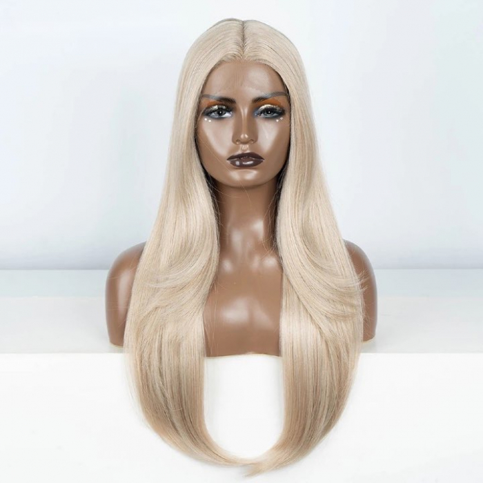 Peruca C1053 FRONT LACE Blonda Blond Cenusiu Platinat Dantela [1]