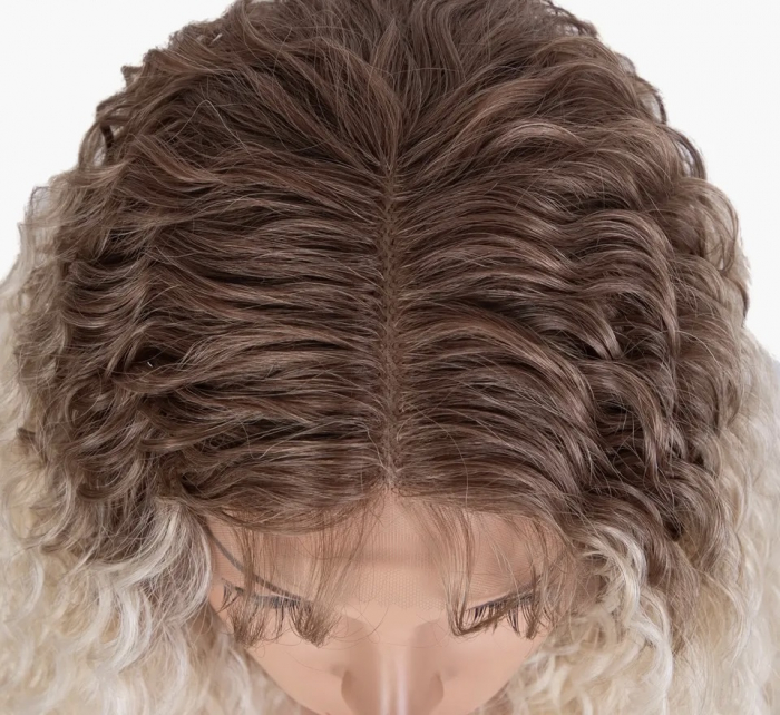 Peruca C1055 FRONT LACE Blonda Baza Satena Ombre Afro Creata Volum [4]