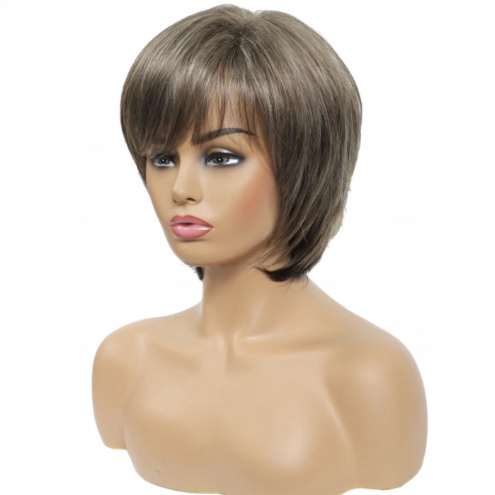 Peruca C1070 Blonda Scurta Cenusie cu Breton si Par Filat [2]
