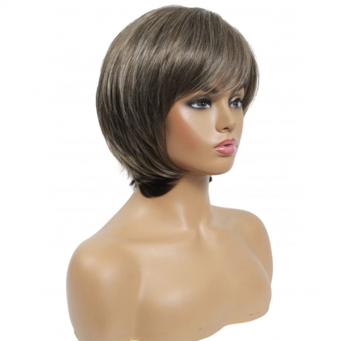 Peruca C1070 Blonda Scurta Cenusie cu Breton si Par Filat [4]