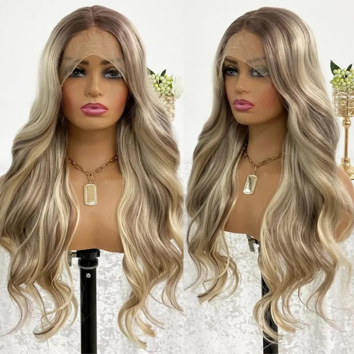 Peruca C1073 FRONT LACE Blonda Gri Cu Suvite Ondulata [6]