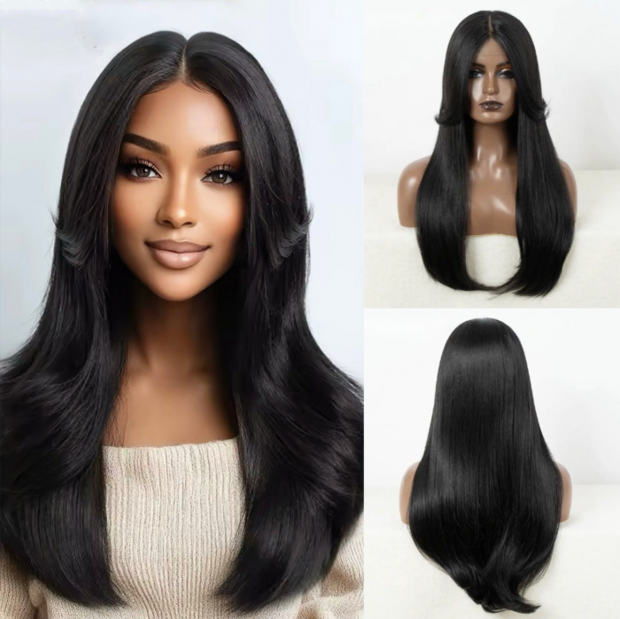 Peruca C1084 FRONT LACE Bruneta Cu Breton Lung Si Dantela [1]