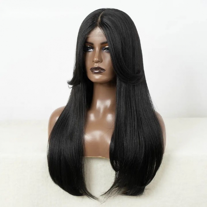 Peruca C1084 FRONT LACE Bruneta Cu Breton Lung Si Dantela [3]