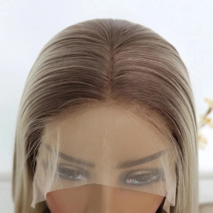 Peruca C1093 FRONT LACE Blonda Baza Satena Cu Suvite Blond Platinat [6]