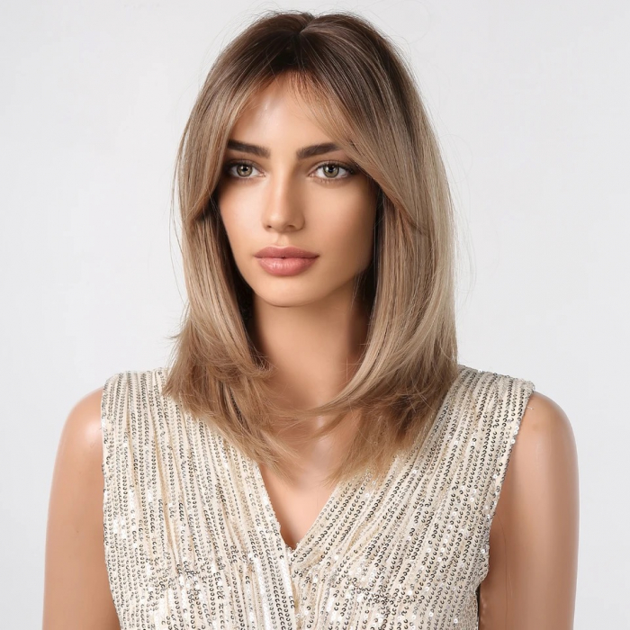 Peruca C1219 Blonda Cenusie Ombre Cu Breton si Par Filat [2]