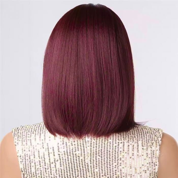 Peruca C1366 Roscata Bob Lung Cu Breton Roscat Inchis Visiniu [4]