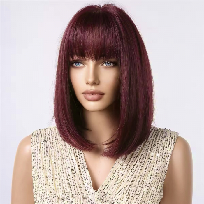 Peruca C1366 Roscata Bob Lung Cu Breton Roscat Inchis Visiniu [3]