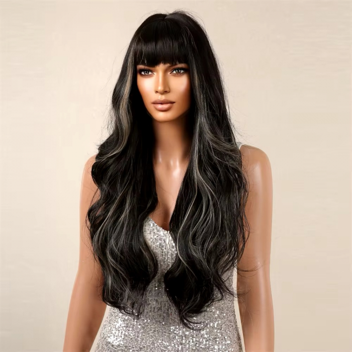 Peruca C1402 Bruneta Cu Breton Si Suvite Blonde [3]